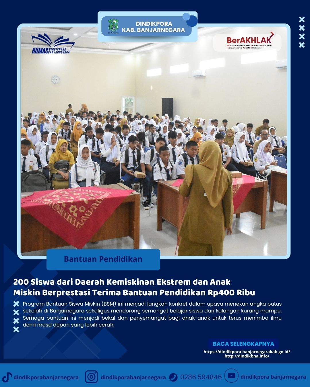 200 Siswa dari Daerah Kemiskinan Ekstrem dan Anak Miskin Berprestasi Terima Bantuan Pendidikan Rp400