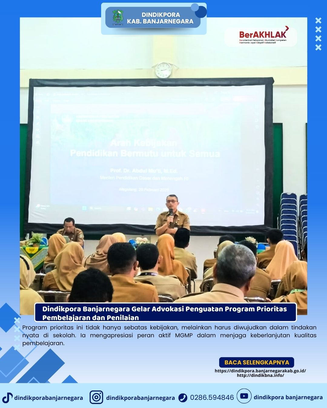 Dindikpora Banjarnegara Gelar Advokasi Penguatan Program Prioritas Pembelajaran dan Penilaian