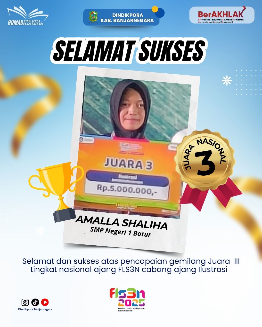 Juara 3 Nasional, Amalla Shaliha Harumkan Banjarnegara di FLS3N Cabang Ilustrasi